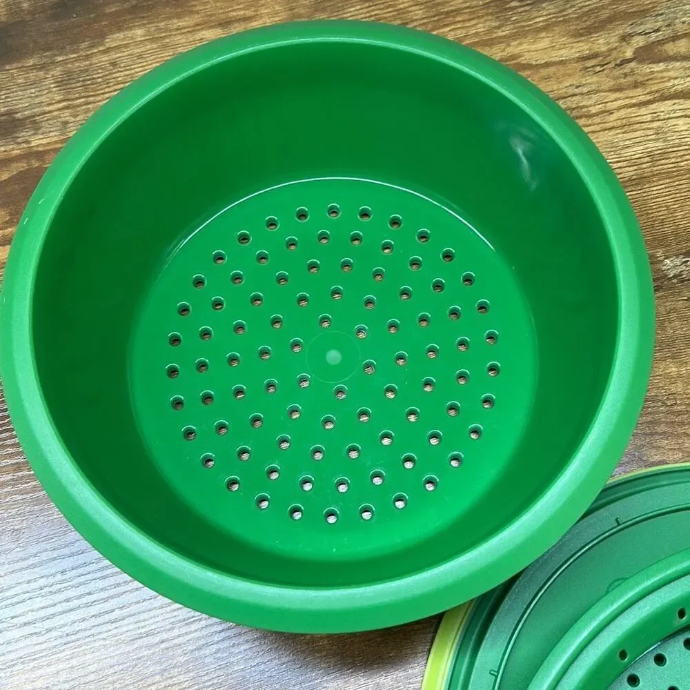 TUPPERWARE Microwave Smart Steamer Green 3 Pc Cooker Round 2-Tier System‎ Used